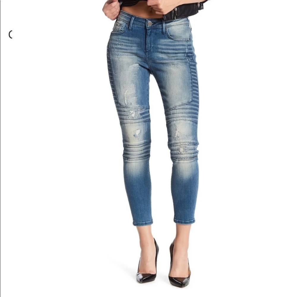True Religion Halle Mid Rise Super Skinny Moto Jeans